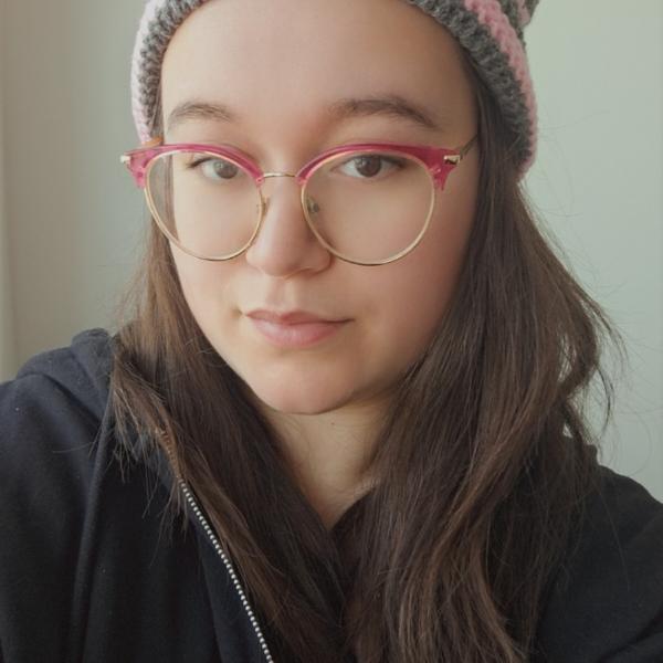 Gehaakte muts | Lichtroze en denimblauw