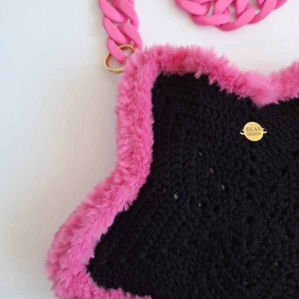 Gehaakte tas 'zwart en roze ster'