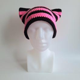 Gehaakte muts | Zwart en neon roze