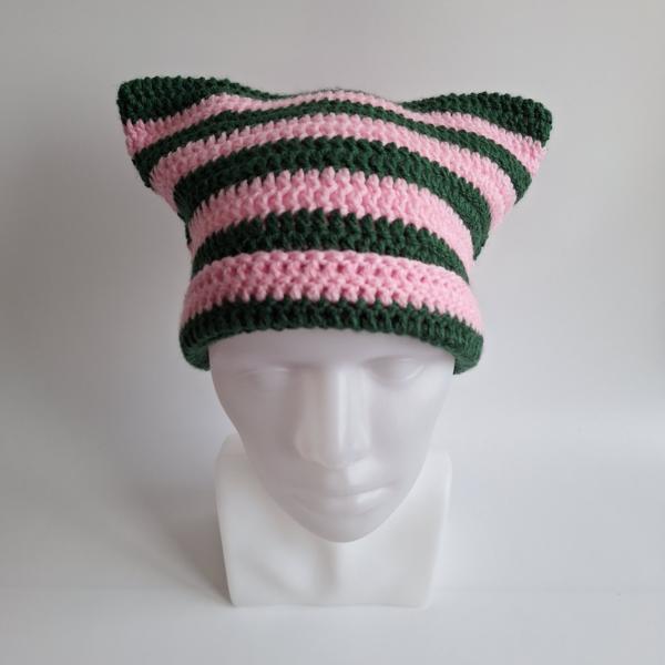 Gehaakte muts | Lichtroze en donkergroen