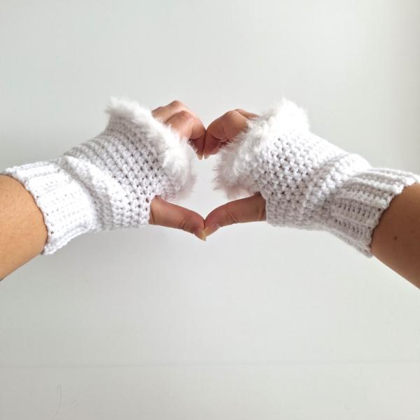 Gehaakte handschoenen - gehaakte vingerloze handschoenen | Wit