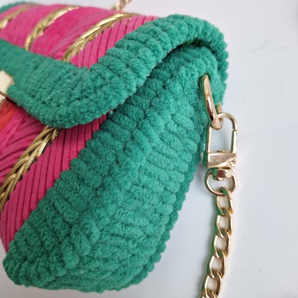 Geweven crossbody tas | Roze, groen en goud