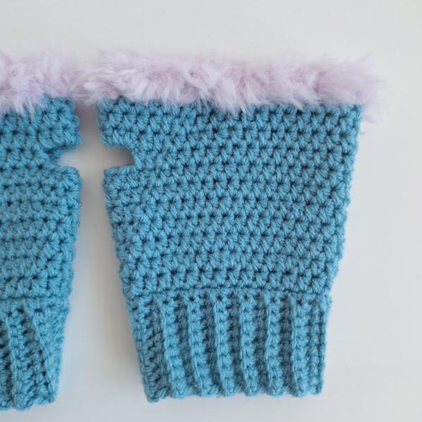 Gehaakte handschoenen - gehaakte vingerloze handschoenen | Denimblauw en lila