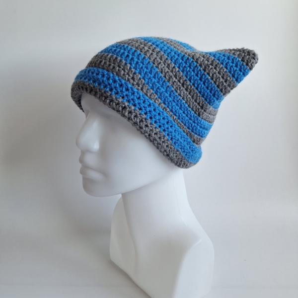 Gehaakte muts | Blauw en donkergrijs