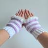Thumbnail for Gehaakte handschoenen - gehaakte vingerloze handschoenen | Wit en lila