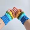 Thumbnail for Gehaakte handschoenen - gehaakte vingerloze handschoenen | Blauw, turquoise, groen, geel en bruin
