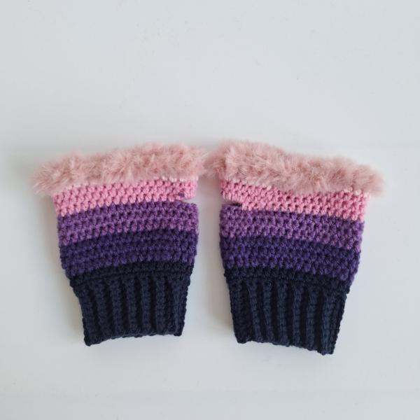 Gehaakte handschoenen - gehaakte vingerloze handschoenen | Donkerblauw, paars en lichtroze