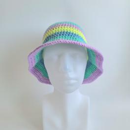 Gehaakte bucket hat | Blauw, mint, lila en lime