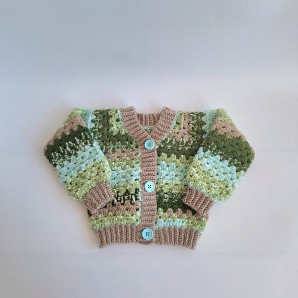 Gehaakt baby vestje | Beige, Blauw en groen camo