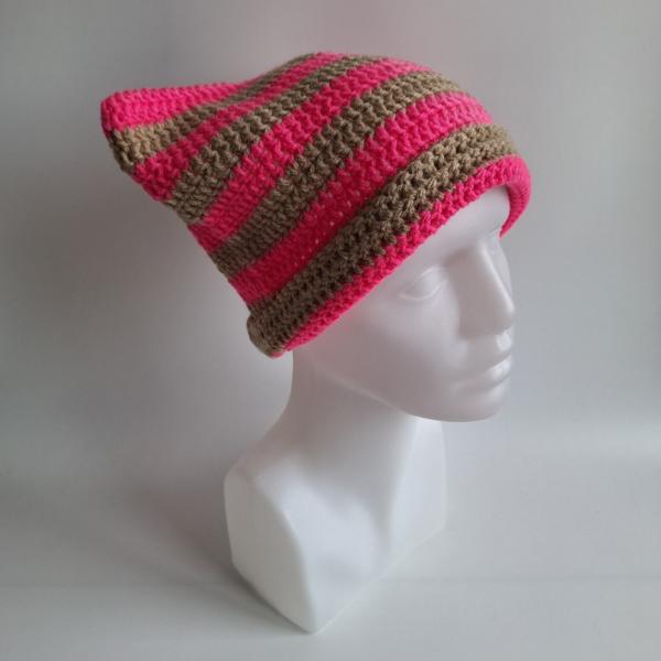 Gehaakte muts | Neon roze en beige