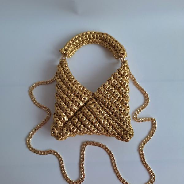 Gehaakte crossbody tas 'Metallic goud'