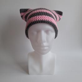 Gehaakte muts | Lichtroze en donkergrijs