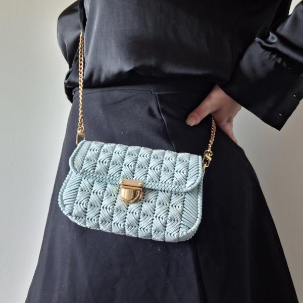 Geweven crossbody tas | Mintgroen en goud