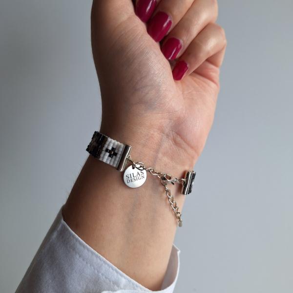 Geweven kralen armband | Grijs glas-in-lood