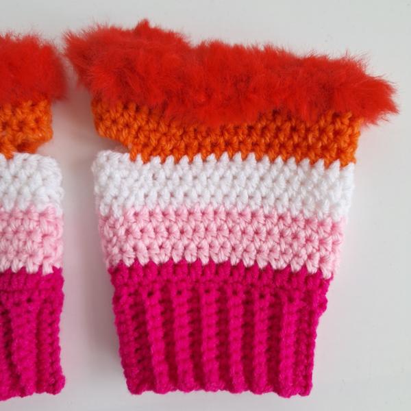 Gehaakte handschoenen - gehaakte vingerloze handschoenen | Lesbische Pride vlag