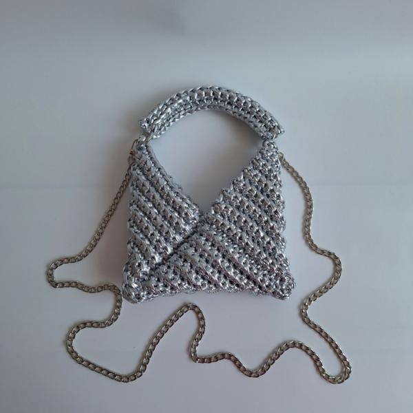 Gehaakte crossbody tas 'Metallic zilver'