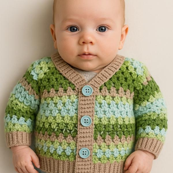 Gehaakt baby vestje | Beige, Blauw en groen camo