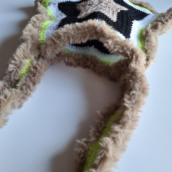 Gehaakte tas | Limegroen, zwart, beige en witte ster