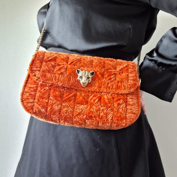 Geweven crossbody tas | Oranje en goud