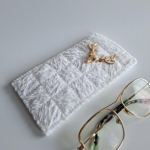 Geweven brillenkoker | Wit en goud
