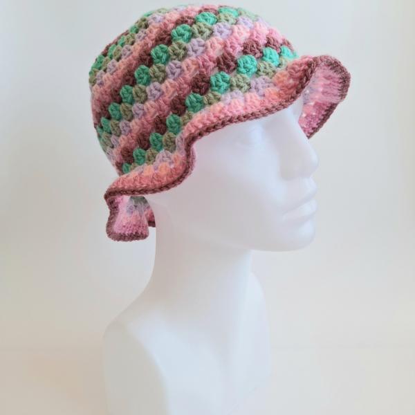 Gehaakte bucket hat | Mintgroen, sagegroen, lila, lichtroze, poeder roze en mauve