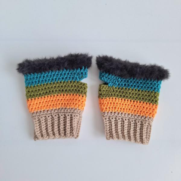 Gehaakte handschoenen - gehaakte vingerloze handschoenen | Beige, geel, groen, petrol en zwart