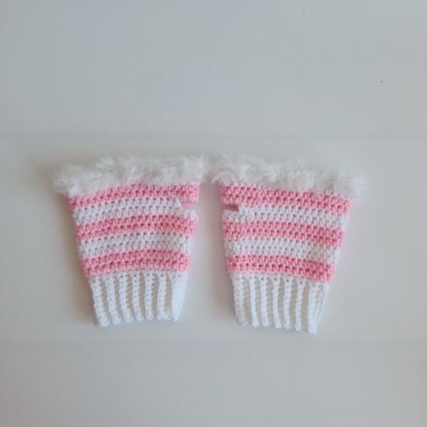 Gehaakte handschoenen - gehaakte vingerloze handschoenen | Wit en lichtroze