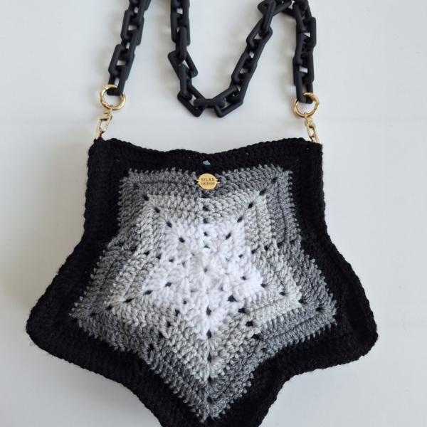 Gehaakte ster tas | Zwart, donkergrijs, lichtgrijs en wit