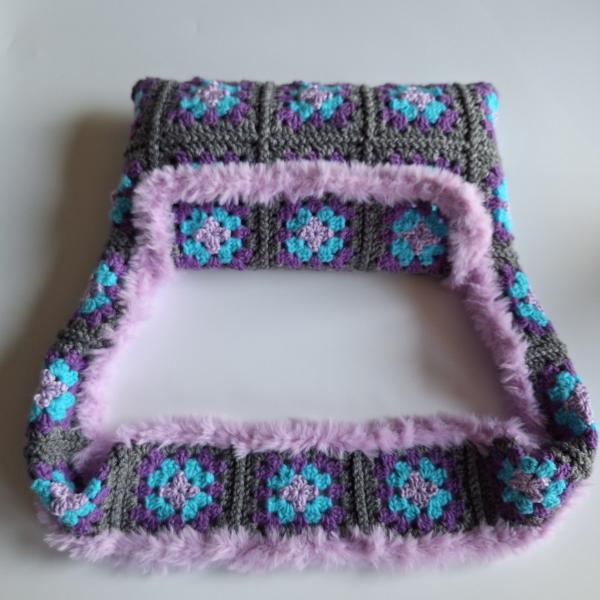 Gehaakte tas | Lila, turquoise, paars en grijs imitatiebont