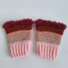 Thumbnail for Gehaakte handschoenen - gehaakte vingerloze handschoenen | Lichtroze, poeder roze, koraaloranje, roestbruin en wijnrood