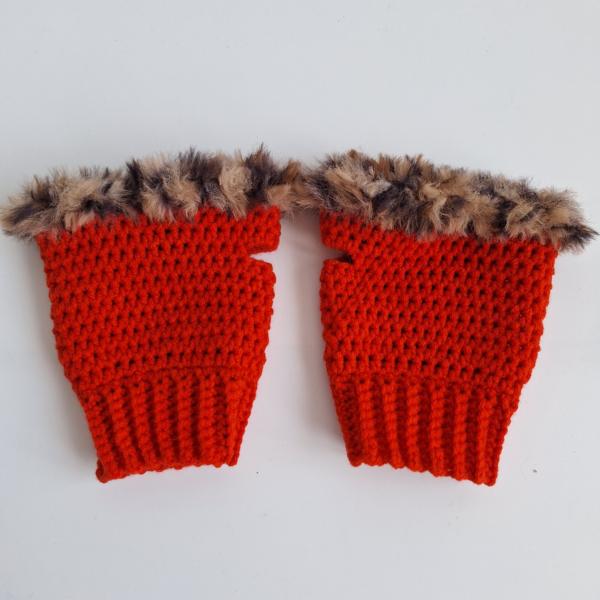 Gehaakte handschoenen - gehaakte vingerloze handschoenen | Rood en bruin gemêleerd