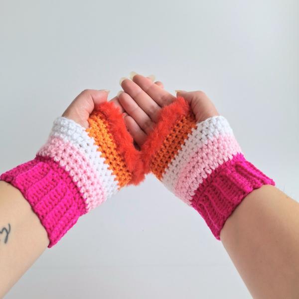 Gehaakte handschoenen - gehaakte vingerloze handschoenen | Lesbische Pride vlag