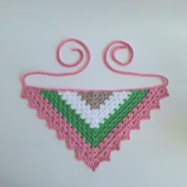 Gehaakte bandana | Beige, wit, groen en roze