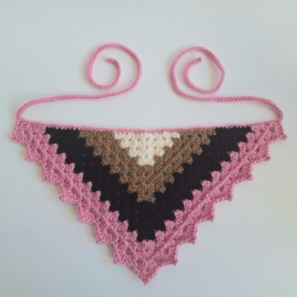 Gehaakte bandana | Crème, lichtbruin, zwart en roze