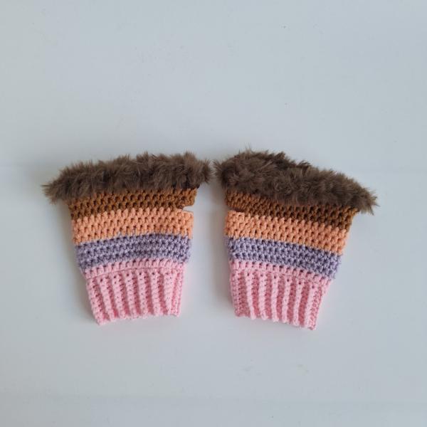 Gehaakte handschoenen - gehaakte vingerloze handschoenen | Lichtroze, lila, perzik, karamelbruin en donkerbruin