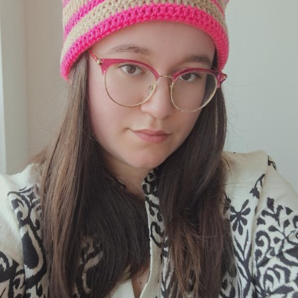 Gehaakte muts | Neon roze en beige