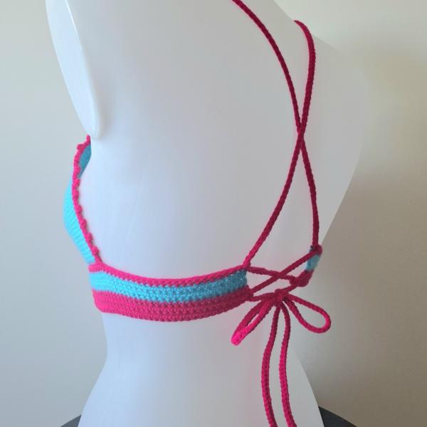 Gehaakt topje | Turquoise en knalroze