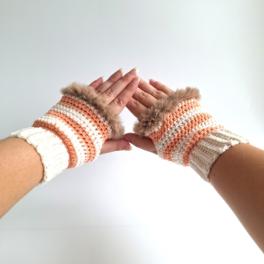 Gehaakte handschoenen - gehaakte vingerloze handschoenen | Crème, pasteloranje en beige