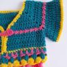 Thumbnail for Gehaakt baby vestje | Petrol, roze en geel met roze franjes