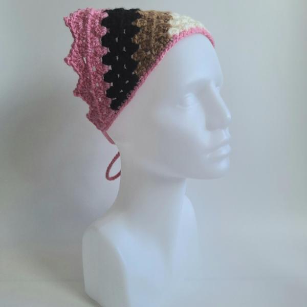 Gehaakte bandana | Crème, lichtbruin, zwart en roze