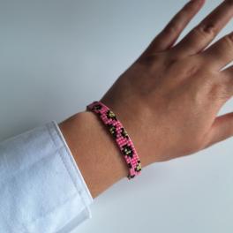 geweven kralen armband | Knalroze luipaard