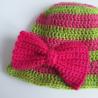 Thumbnail for Gehaakt baby zonnehoedje 'Roze en groen met strikje'