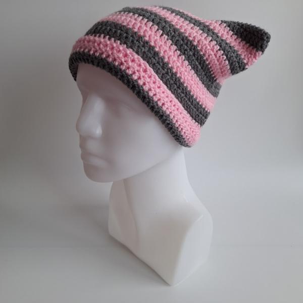Gehaakte muts | Lichtroze en donkergrijs