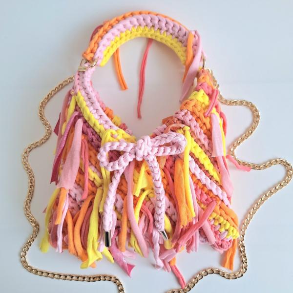 Gehaakte crossbody tas | Lichtroze, oranje en geel
