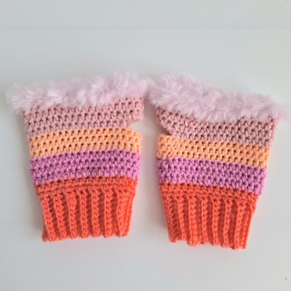 Gehaakte handschoenen - gehaakte vingerloze handschoenen | Koraaloranje, lavendel, perzik en poederroze