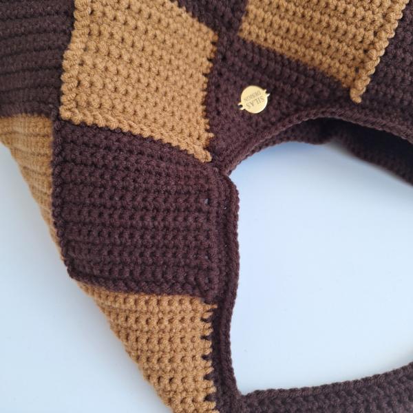 Gehaakte checker handtas 'Bruin en caramel'