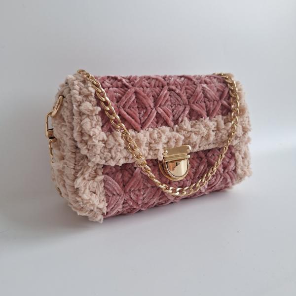 Geweven crossbody tas | Mauve en beige