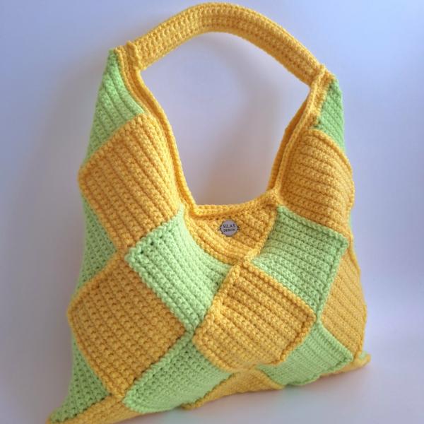 Gehaakte checker handtas 'Geel en groen'