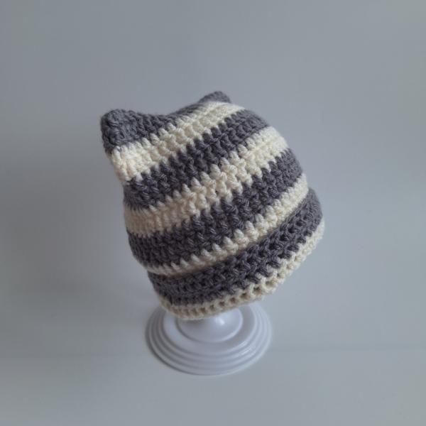 Gehaakt babymutsje 'Grijs en crème'
