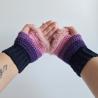 Thumbnail for Gehaakte handschoenen - gehaakte vingerloze handschoenen | Donkerblauw, paars en lichtroze